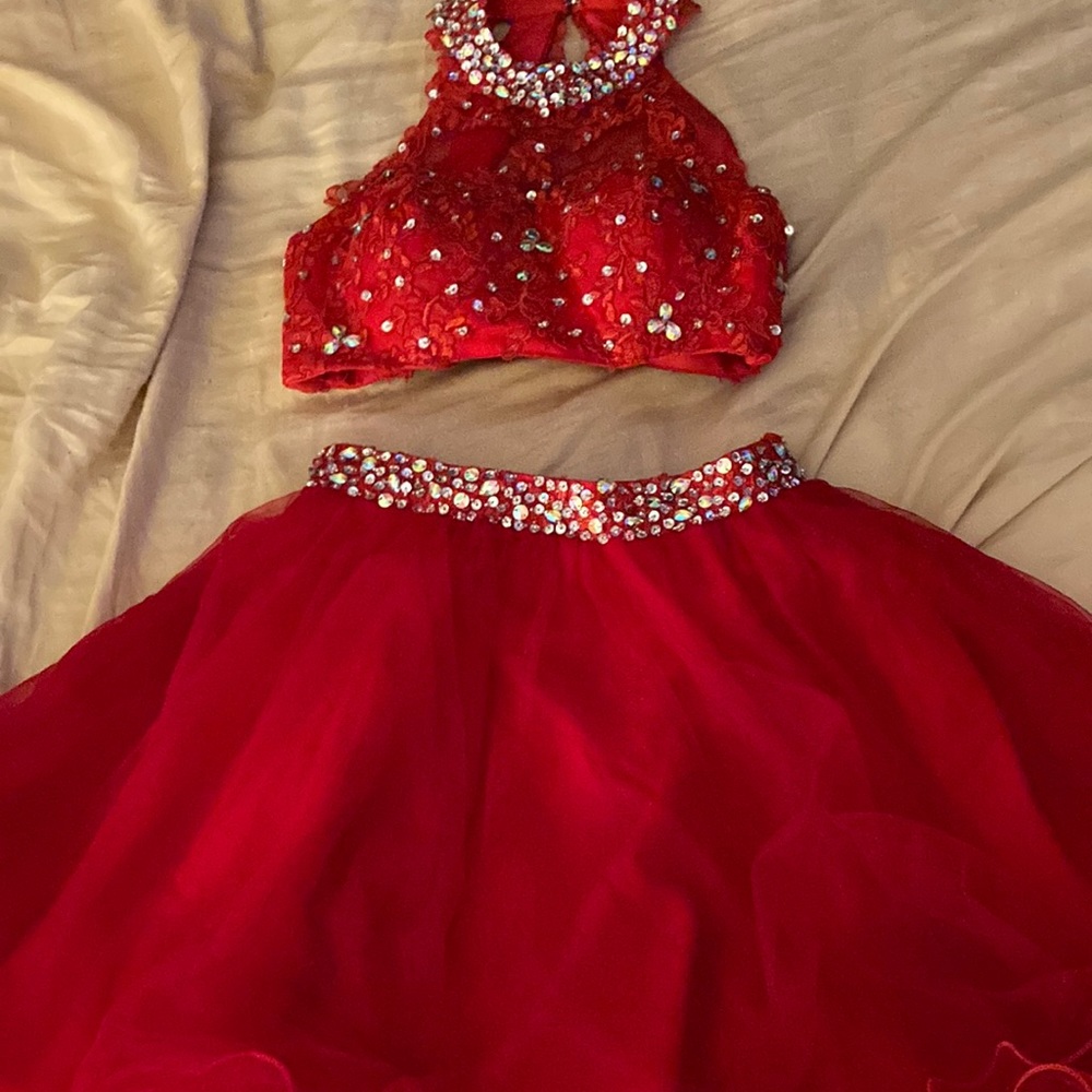 2 piece homecoming/prom/dance red embellished dress